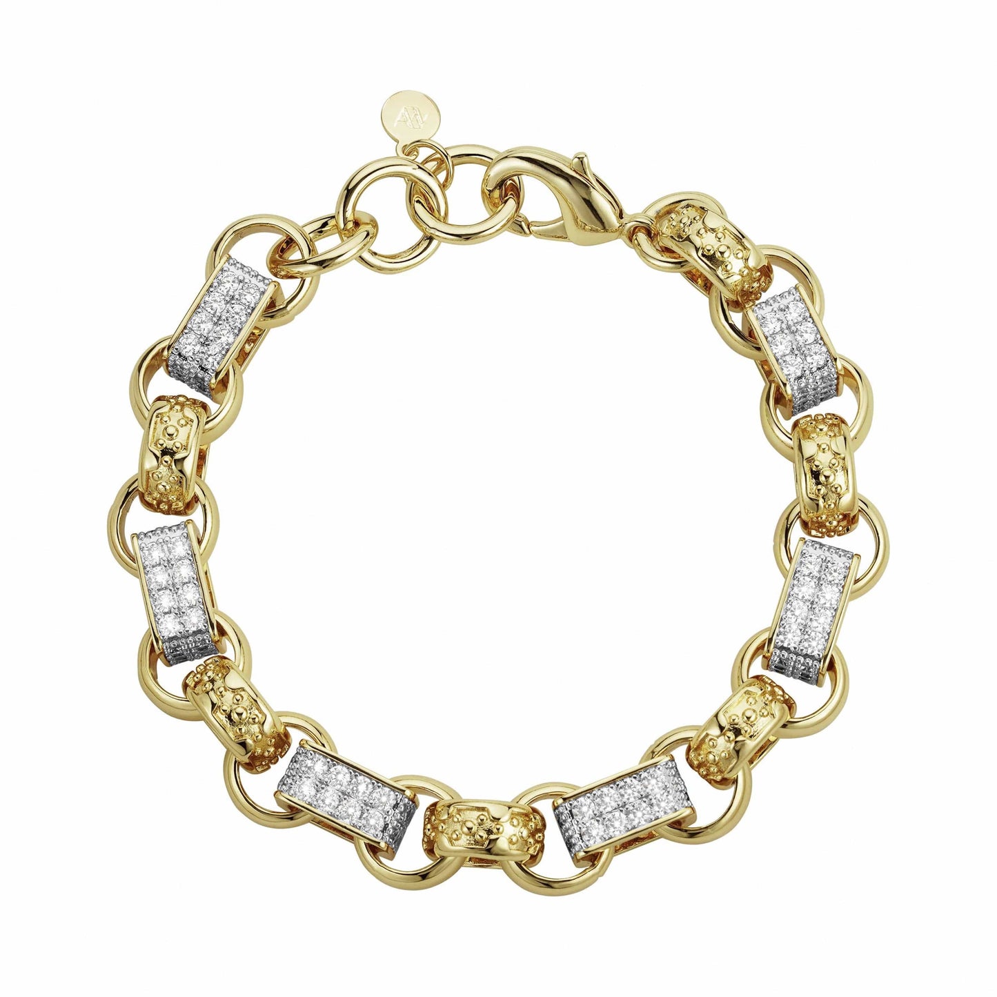 Bold 13mm Two-Tone Gold 7" to 8" / Gold Diamond Gypsy Link Bracelet 13mm - Gold (Two Tone)