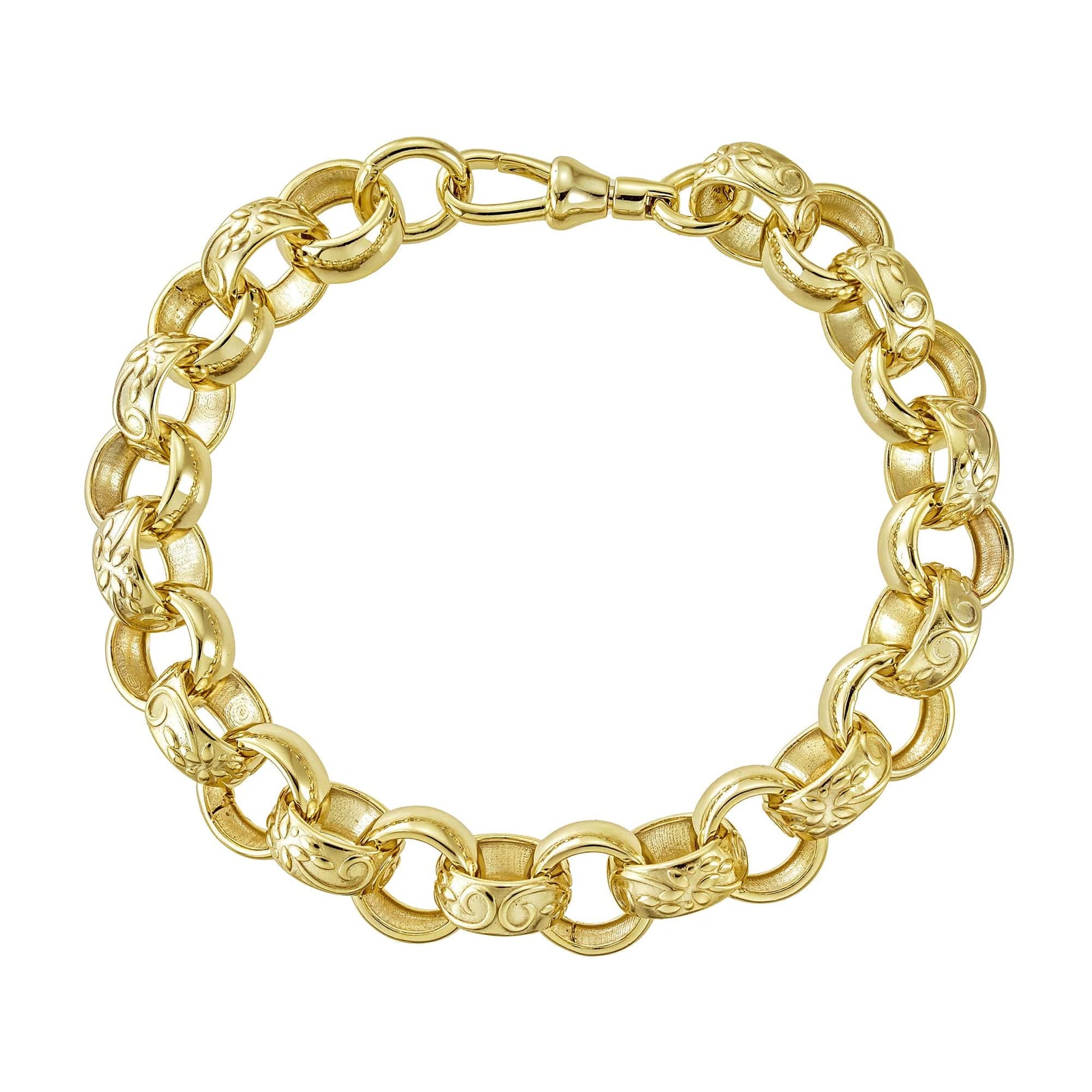 Gold vermeil belcher bracelet 13mm with patterned and plain links, crafted in 925 sterling silver.