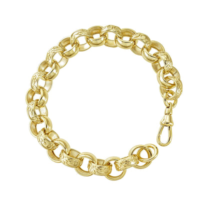 Close-up of chunky 14K gold-layered belcher bracelet with secure clasp.