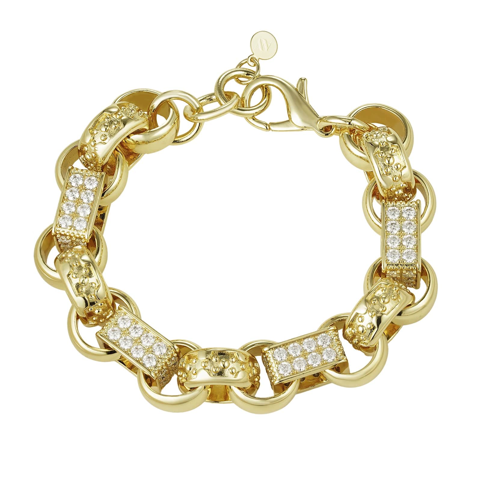 Gold Dipped, CZ Diamonds Bracelets Diamond Gypsy Link Bracelet 16mm - Gold