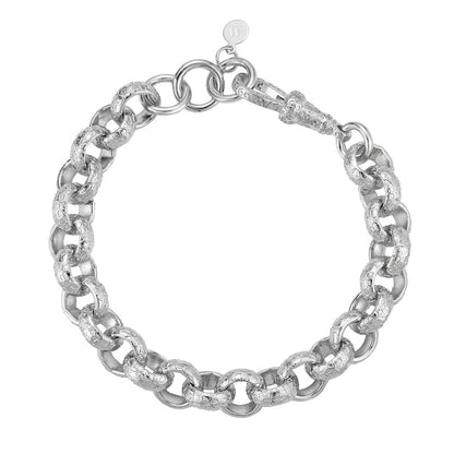 ALL WEAR Bracelets Hammered Patterned Belcher Bracelet 12mm - White Gold (Albert Clasp)