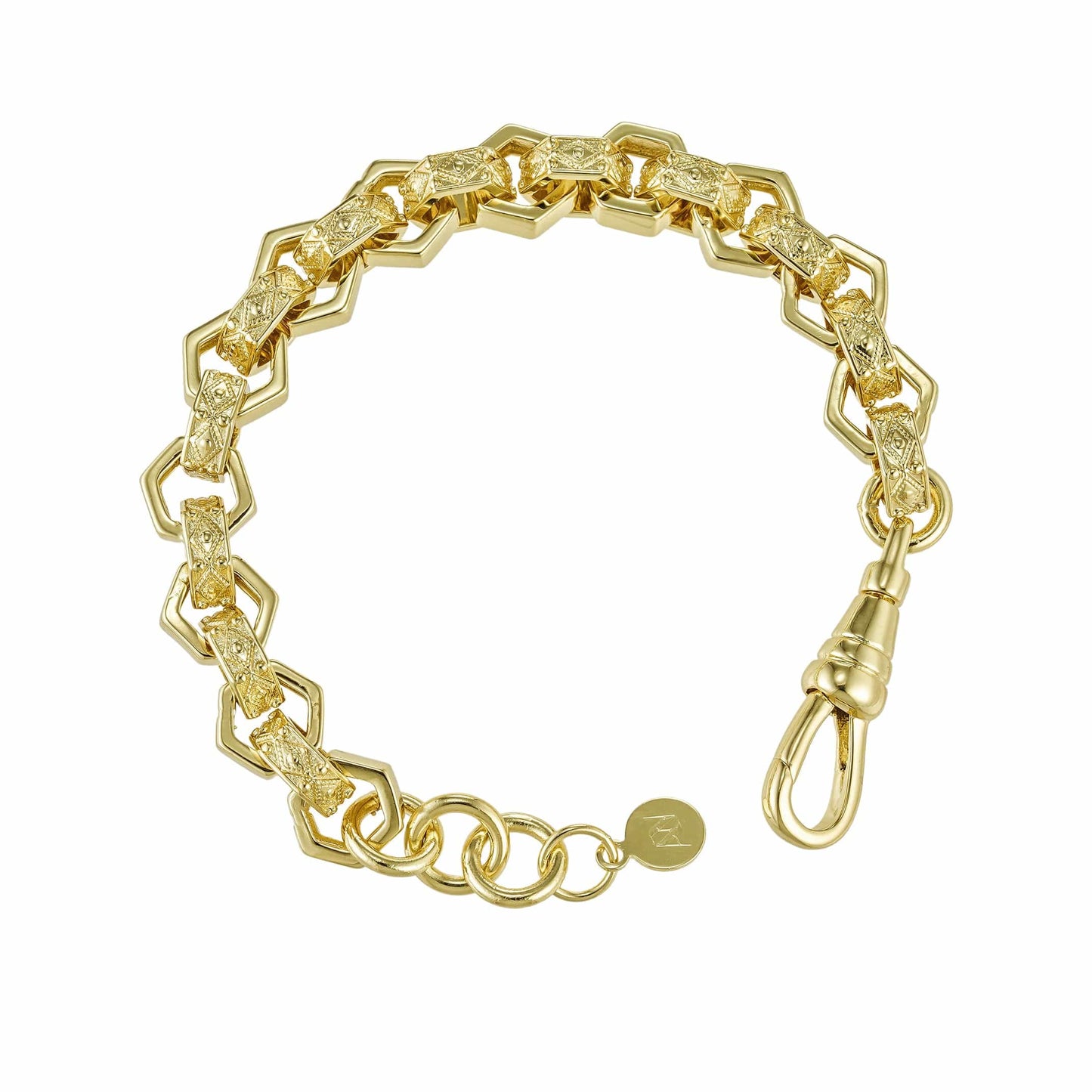 Gold Dipped Bracelets Hexagon Belcher Bracelet 12mm - Gold (Albert Clasp)