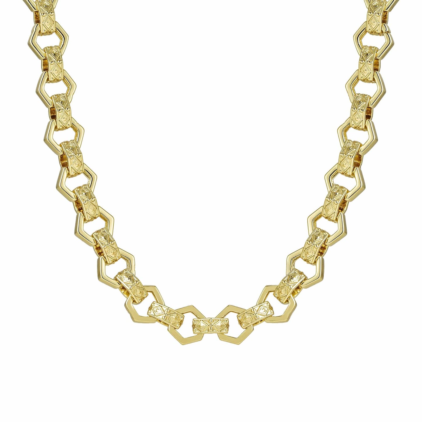 ALL WEAR Bracelets Hexagon Belcher Chain 12mm - Gold (Albert Clasp)