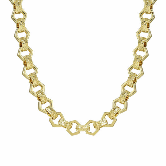 ALL WEAR Bracelets Hexagon Belcher Chain 12mm - Gold (Albert Clasp)