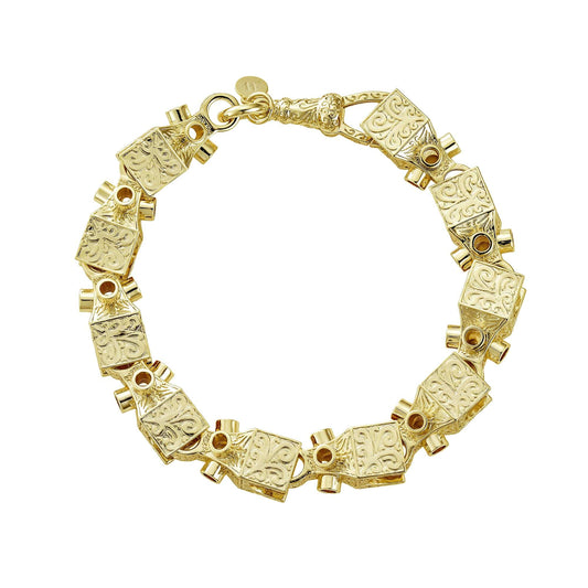 Chunky 12mm gold patterned bracelet with thick 14K gold layer, statement piece.