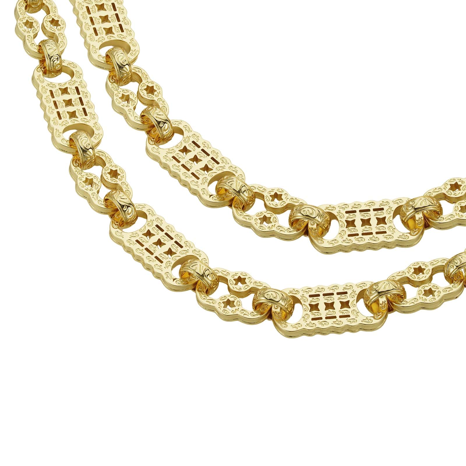 Gold Dipped Bracelets Stars & Bars Chain 13mm - Gold