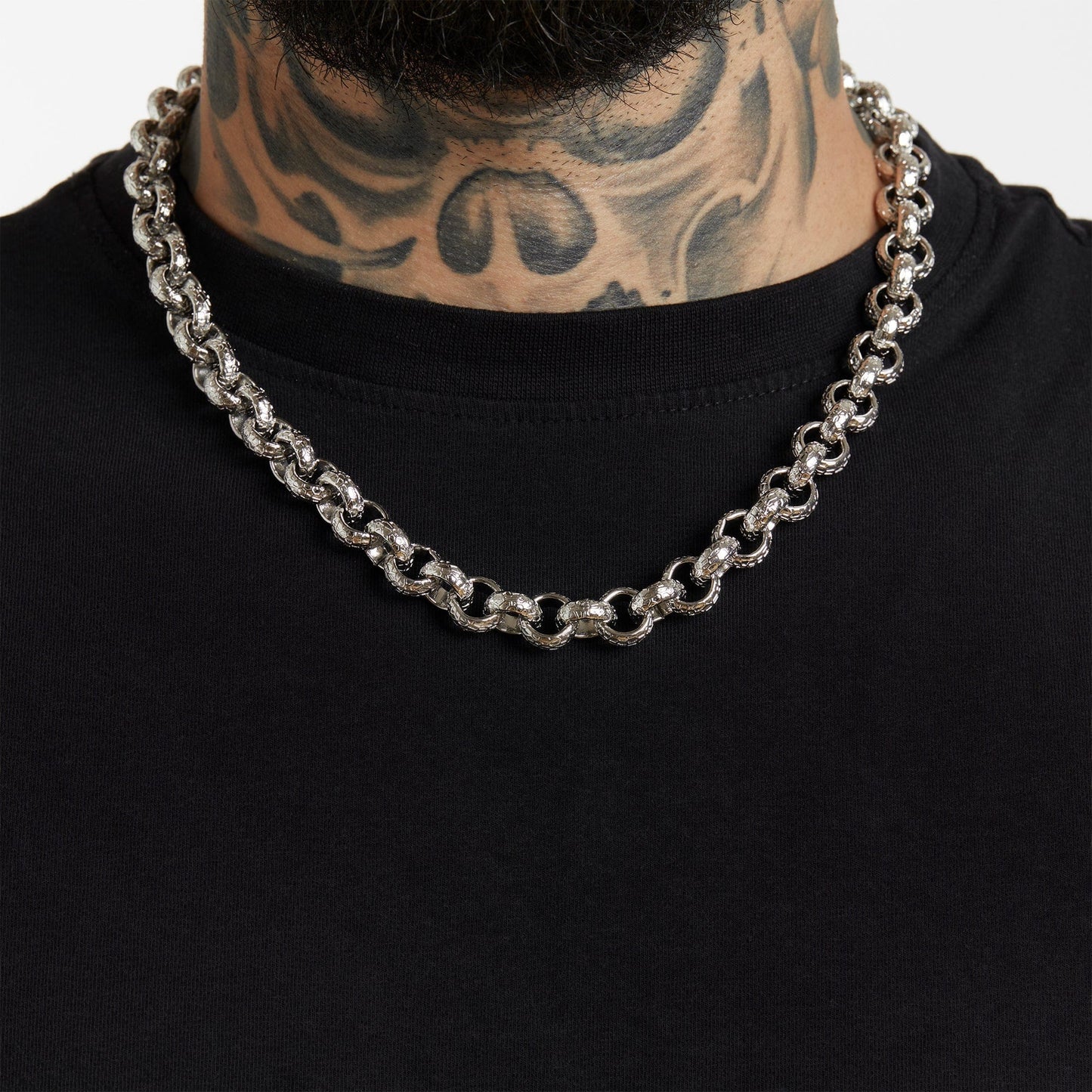 ALL WEAR Chains 20" / White Gold Hammered Patterned Belcher Chain 12mm - White Gold (Albert Clasp)