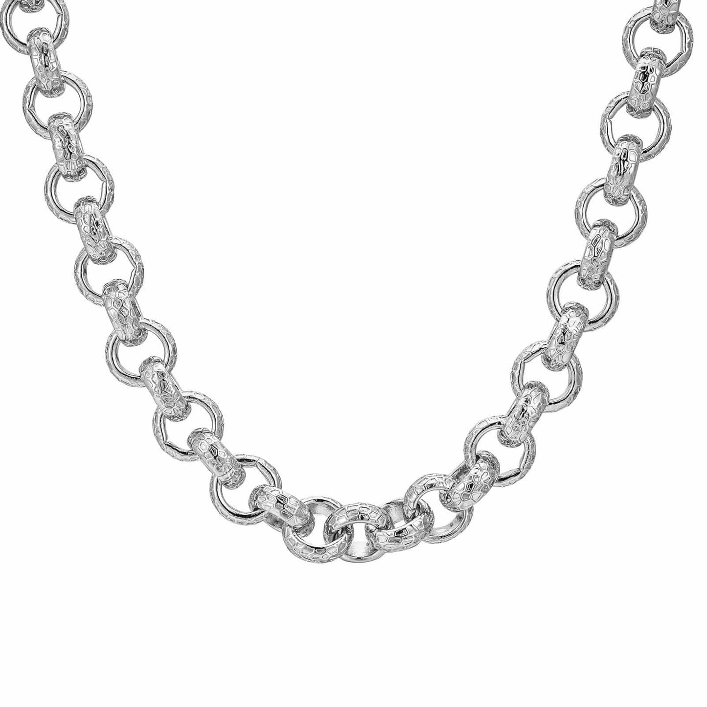 ALL WEAR Chains Hammered Patterned Belcher Chain 12mm - White Gold (Albert Clasp)