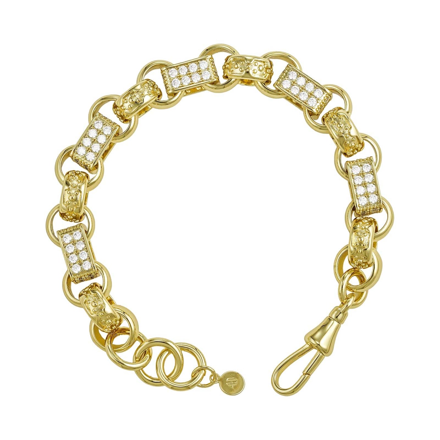 Gold Dipped, CZ Diamonds Diamond Gypsy Link Bracelet 13mm - Gold (Albert Clasp)