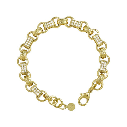 Gold Dipped, CZ Diamonds Diamond Gypsy Link Bracelet 9mm - Gold