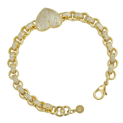 ALL WEAR Diamond Heart Charm Belcher Bracelet 8mm - Gold