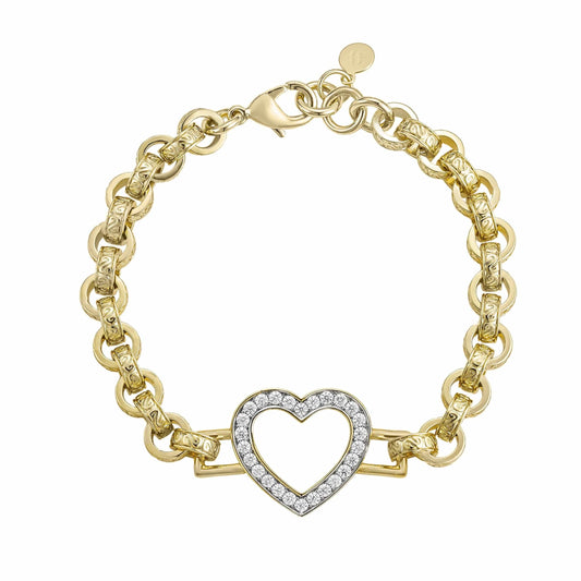 All Wear Jewellery Diamond Patterned Heart Bracelet 8mm - Gold