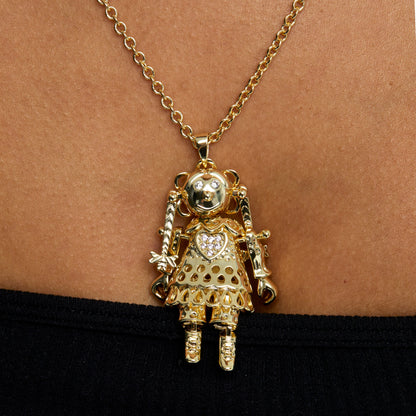 Add a Chain to Save Diamond Pink Heart Rag Doll Pendant - Gold