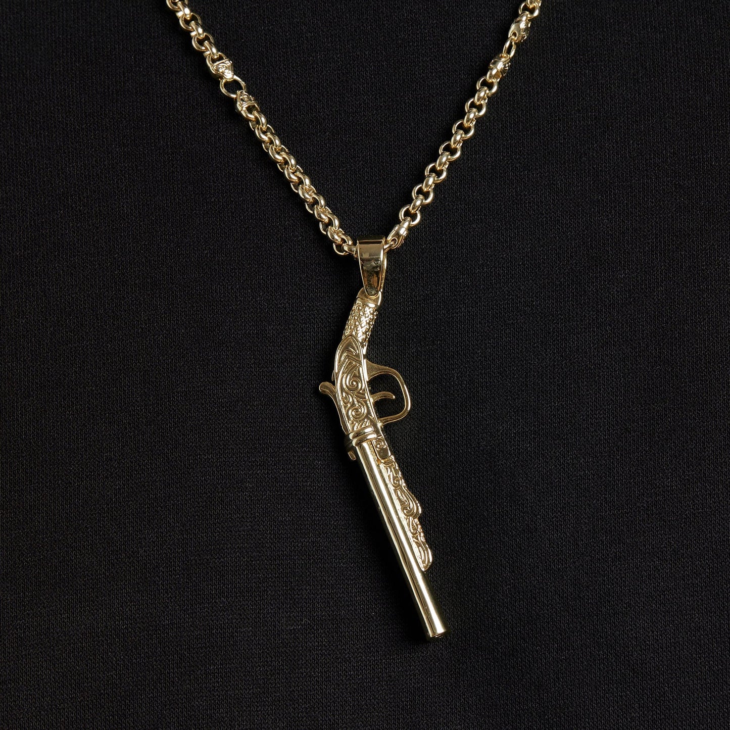 Add a Chain to Save Double Barrel Shotgun Pendant - Gold