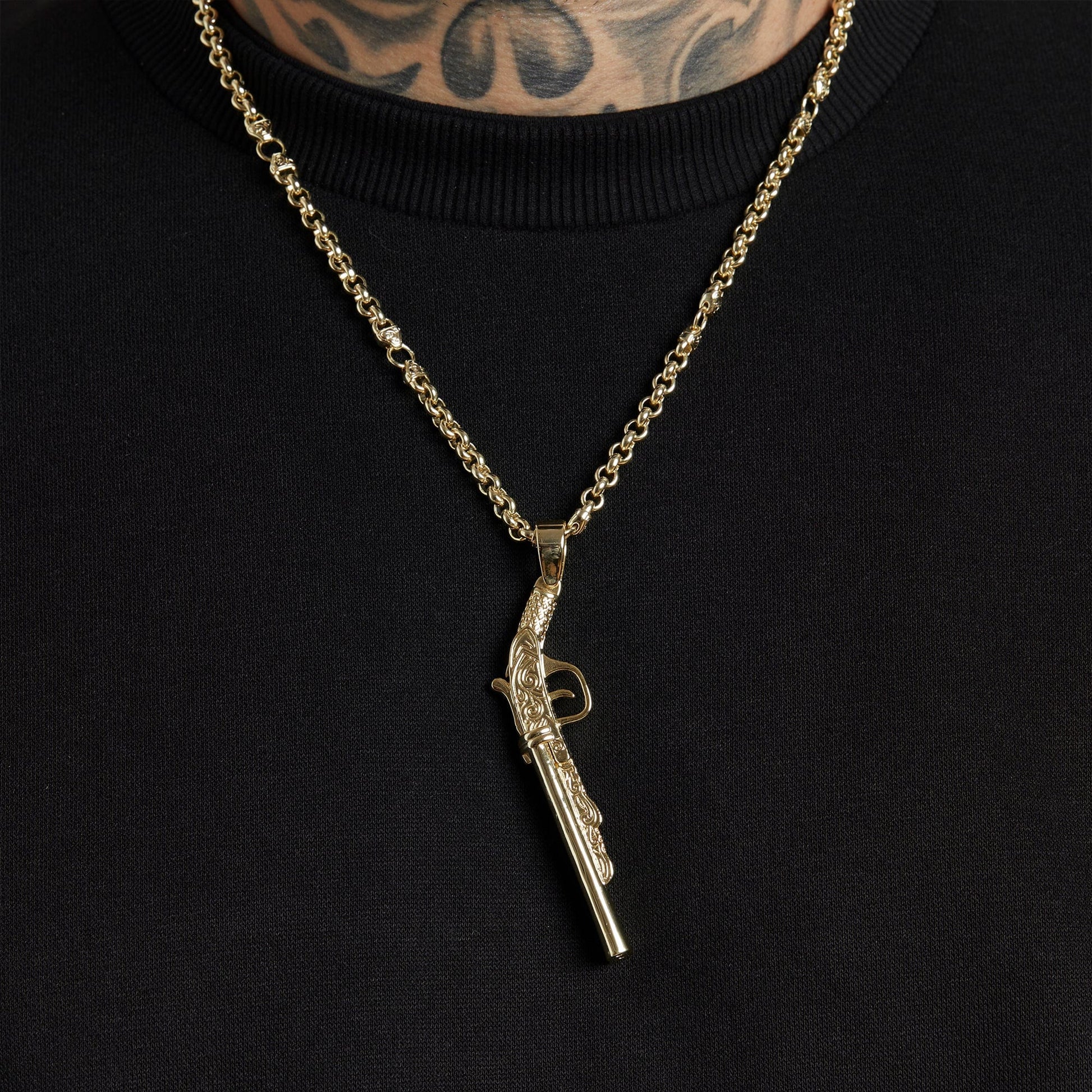 Add a Chain to Save Double Barrel Shotgun Pendant - Gold