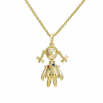 Gold Dipped, CZ Diamonds Emerald Rag Doll Pendant - Gold