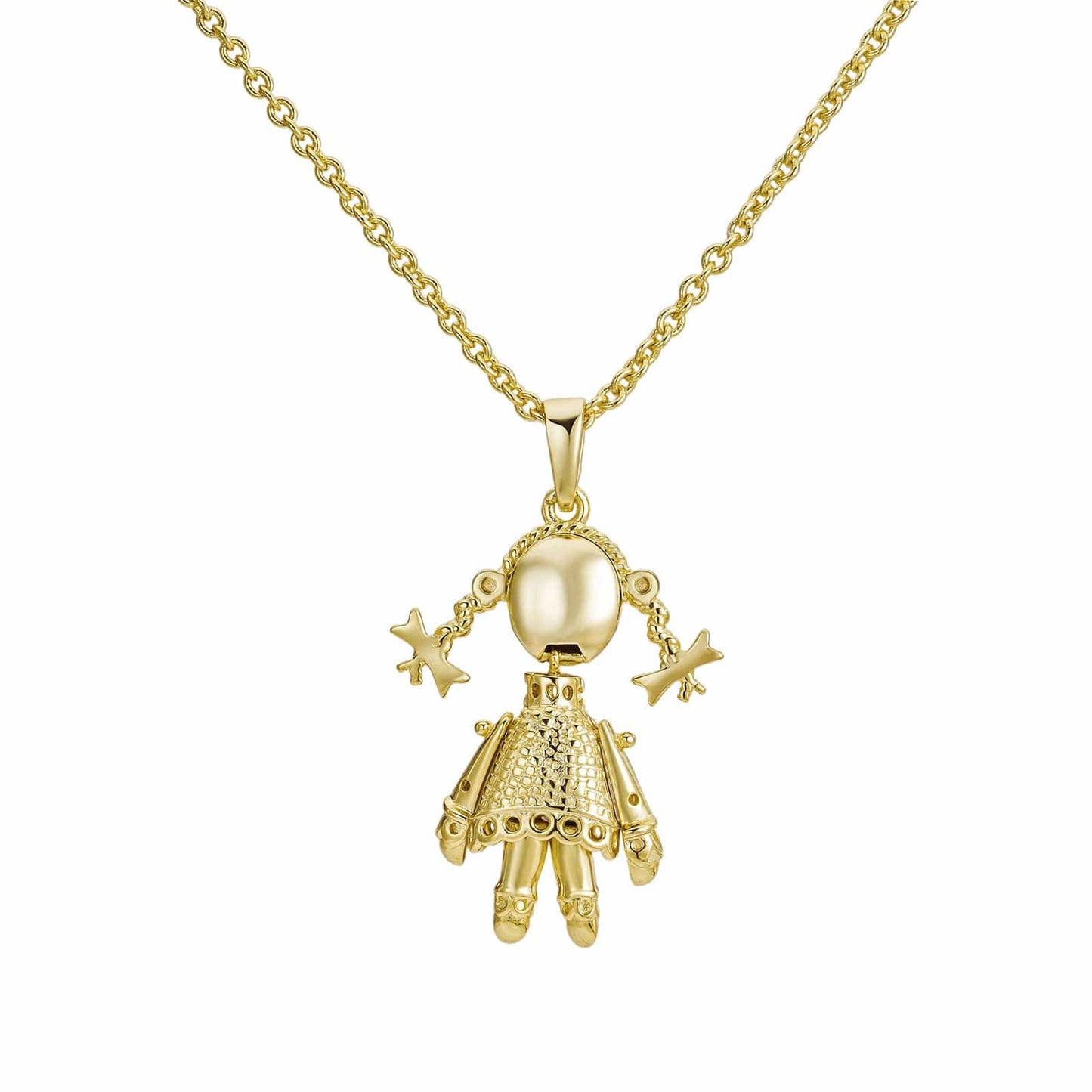 Gold Dipped, CZ Diamonds Emerald Rag Doll Pendant - Gold