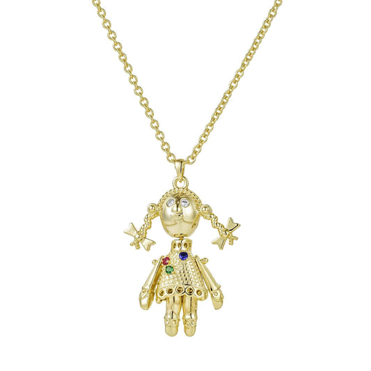 Gold Dipped, CZ Diamonds Micro Emerald Rag Doll Pendant - Gold