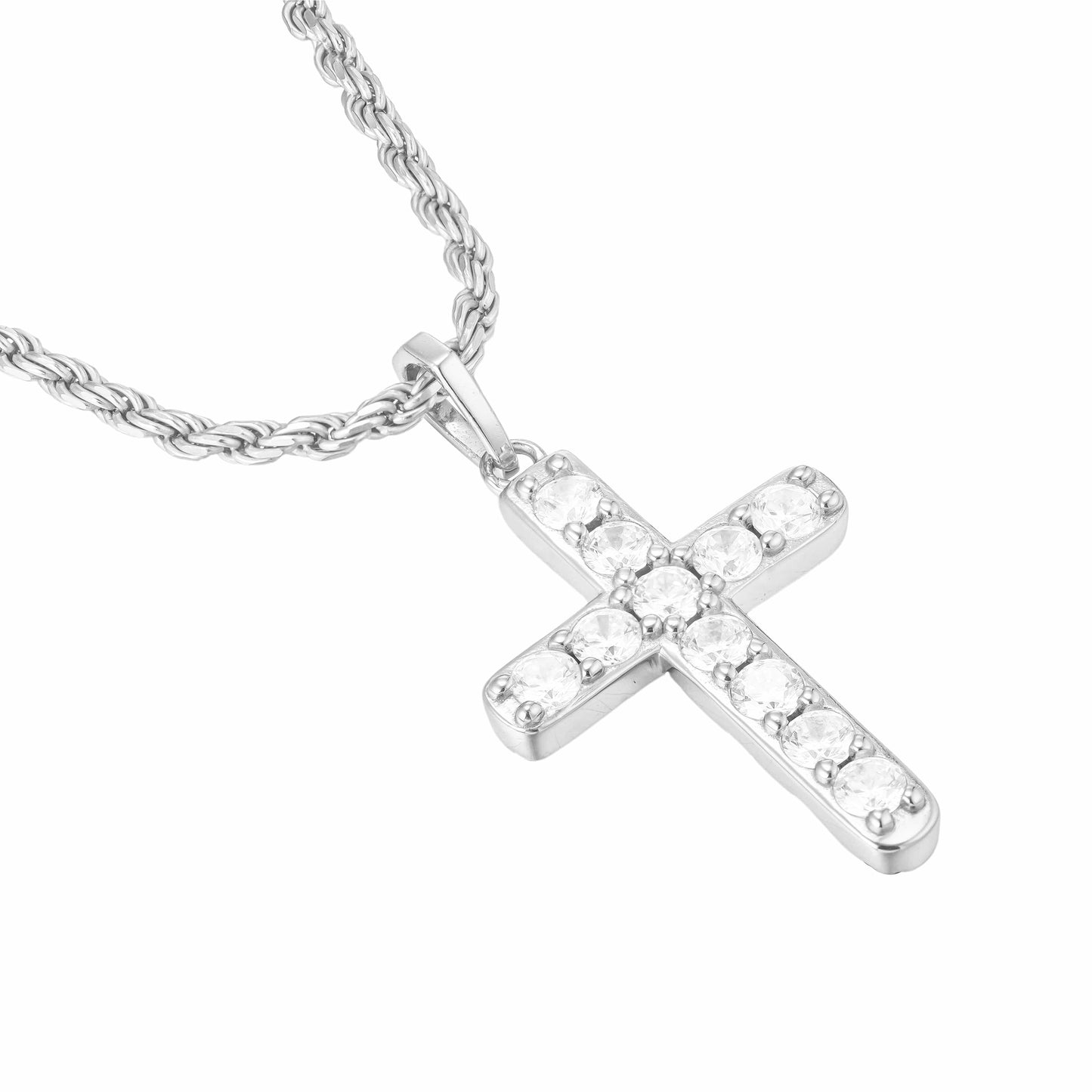 All Wear Jewellery Micro Studded Cross Pendant - Silver