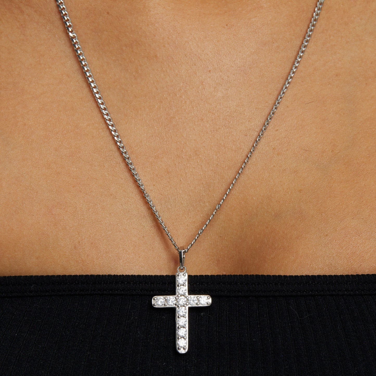 ALL WEAR Micro Studded Cross Pendant - White Gold