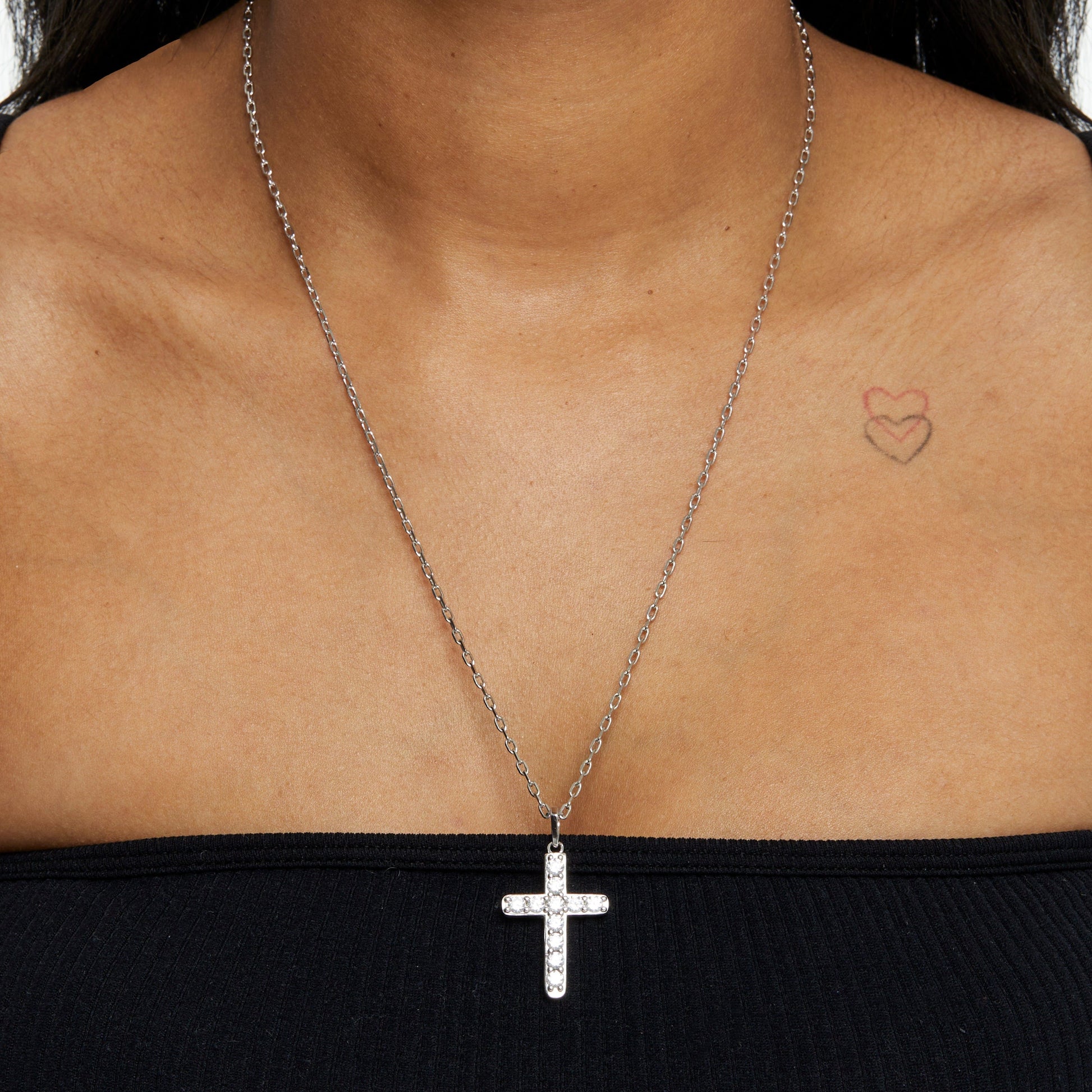 ALL WEAR Micro Studded Cross Pendant - White Gold