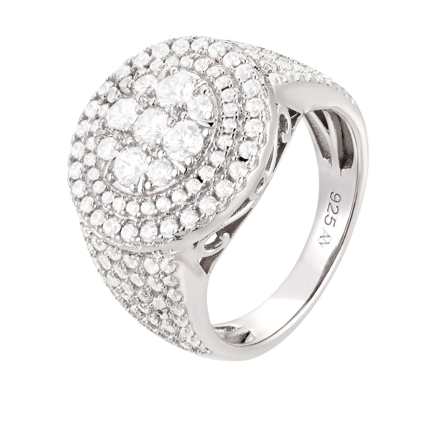 Radiant Pave Detailing Ring Diamond Round Cluster Ring - Silver