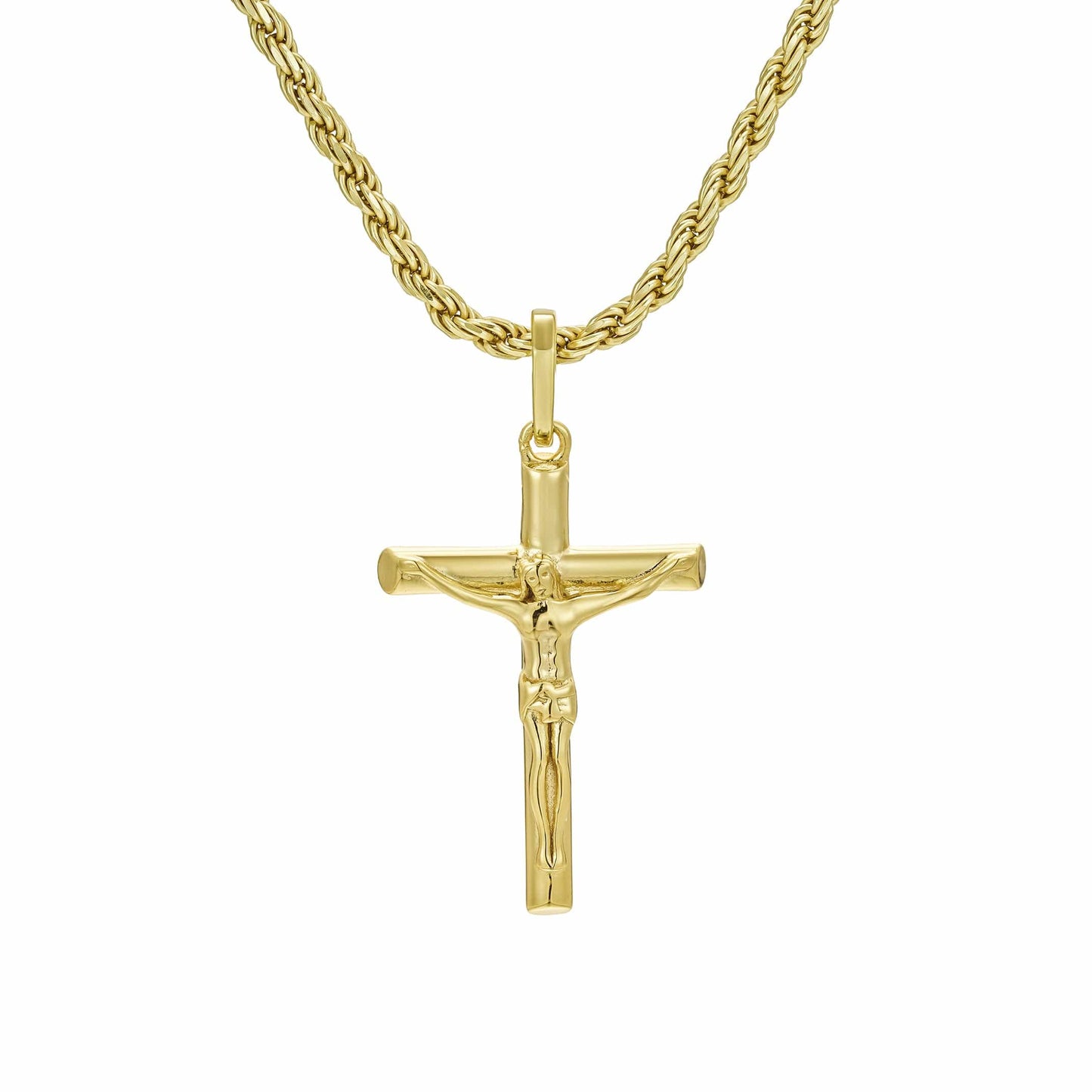 All Wear Jewellery Rope Crucifix Pendant - Gold